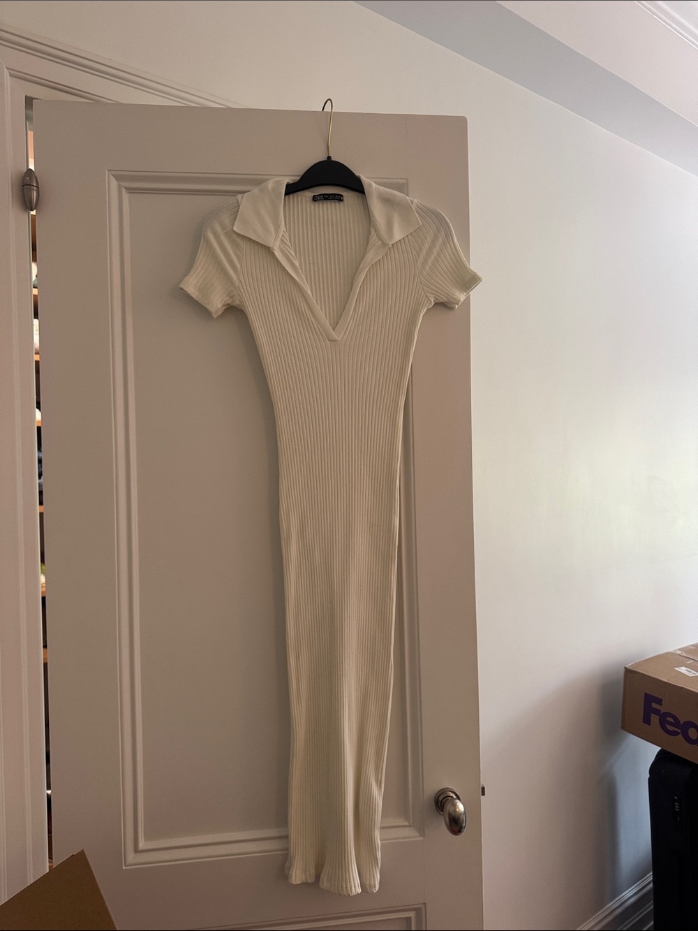Zara Ribbed Polo Collar Maxi Dress in Cream